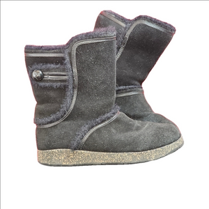 Earth Dream Caraway Black Leather Faux Fur Lined Boots Shoes Women's 10M